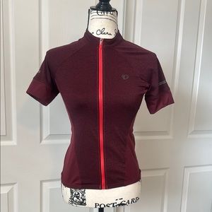 Pearl Izumi burgundy Short Sleeve Jersey with Mandarin Collar